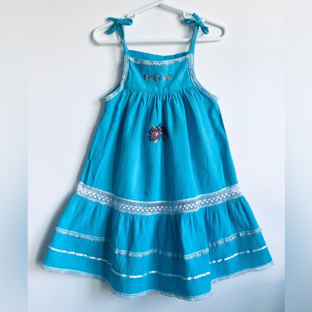 5T Puerto Rico Teal Seersucker Dress